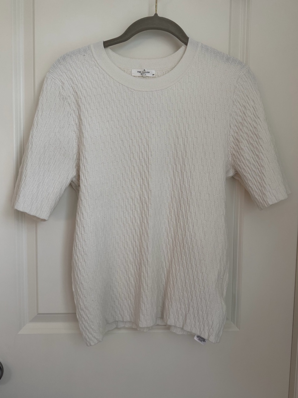 rag & bone Ivory Ribbed Crewneck Knit Top